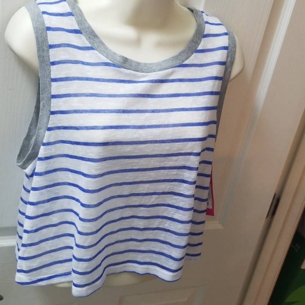 Knit muscle tank, XXL, white blue striped NWT